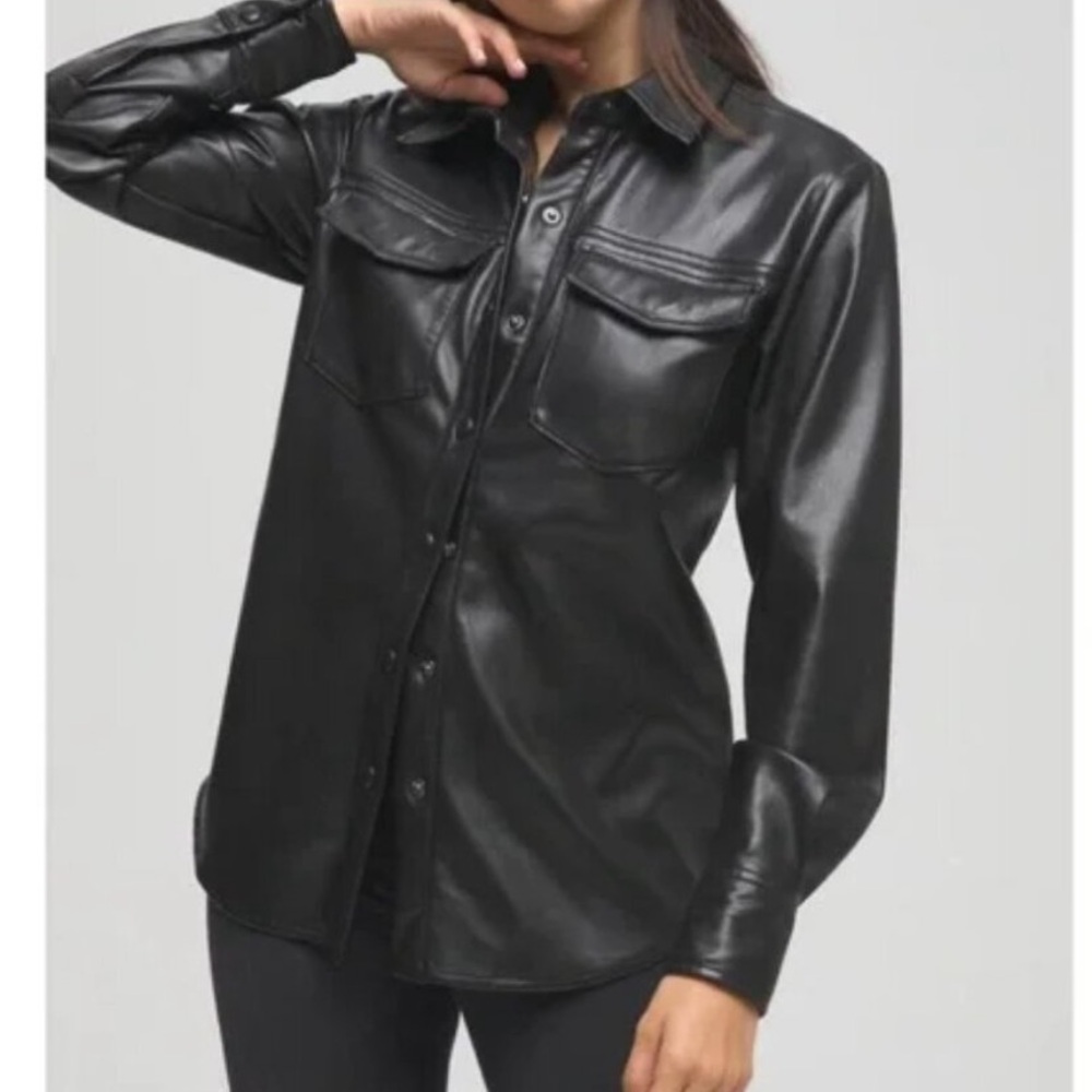 🕶️Good American Black Faux Leather Military Shirt Jacket XL Sz 4